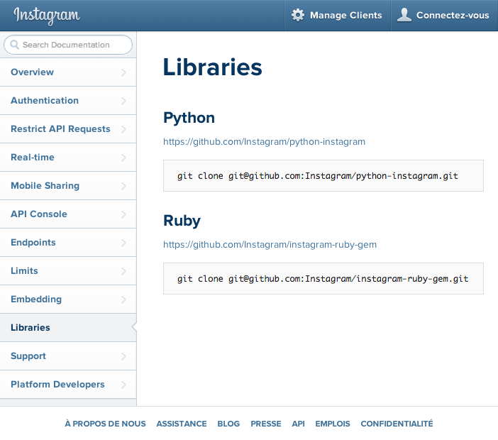 Instagram developer libraries